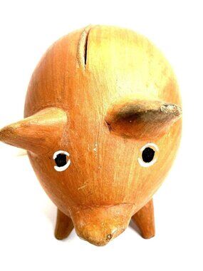 Pottery Pig Bank Redware Terra Cotta Earthenware Artisan Mexico Rustic Vintage